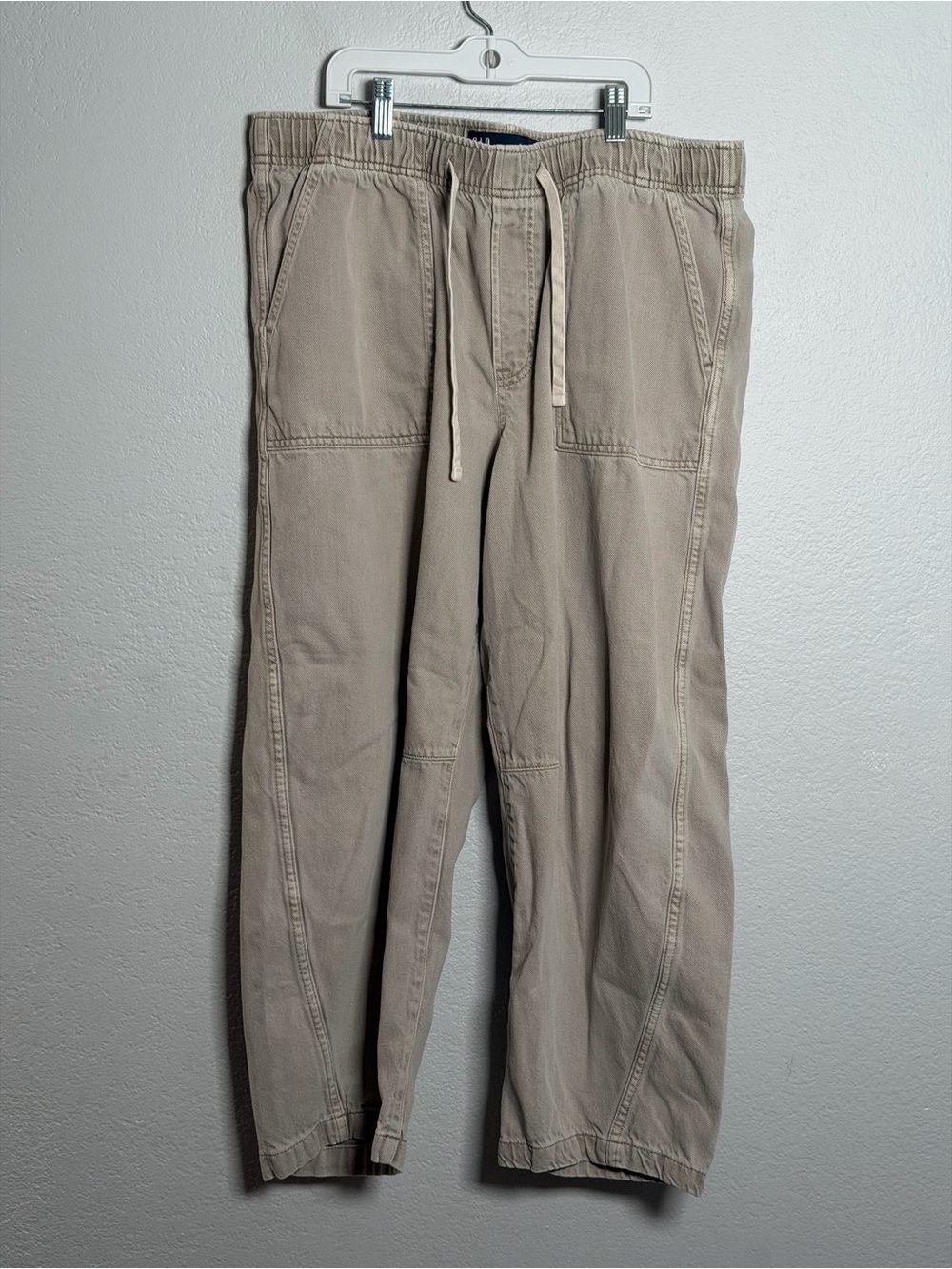 GAP Pull On Barrel Wide Leg Drawstring Pants in Taupe size Large Cotton Lyocell